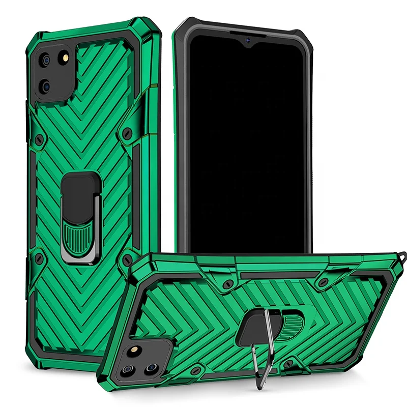 

New Heavy Duty 2 in 1 Protective metal ring Kickstand TPU PC Phone Case For Huawei Y5P, Multi colors