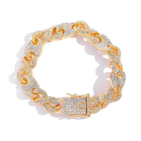 

12MM Hip Hops 18K Gold Plated Cubic Zircon Cuban Chain Bracelet Bling Bling Crystal Pig Nose Cuban Link Chain Bracelet For Men