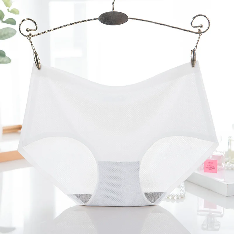 

Women's underwear ice silk seamless mid-waist one piece solid color breathable sexy ice silk briefs