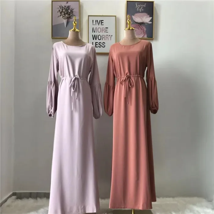 

New arrival simple design muslim plain abaya soft dress, Dusty pink and light purple