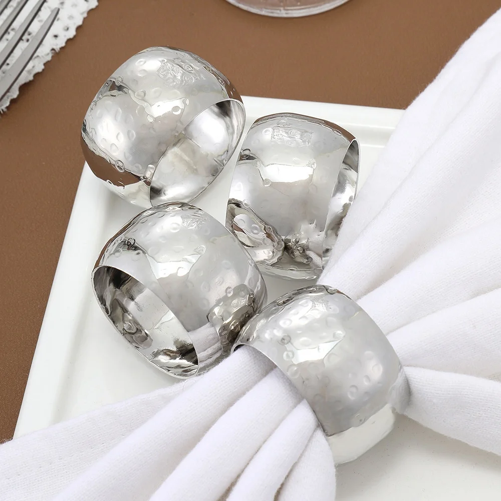 

New Silver Concave And Convex Napkin Ring Hammered Napkin Buckle Paper Towel Ring For Hotel Wedding Centerpieces