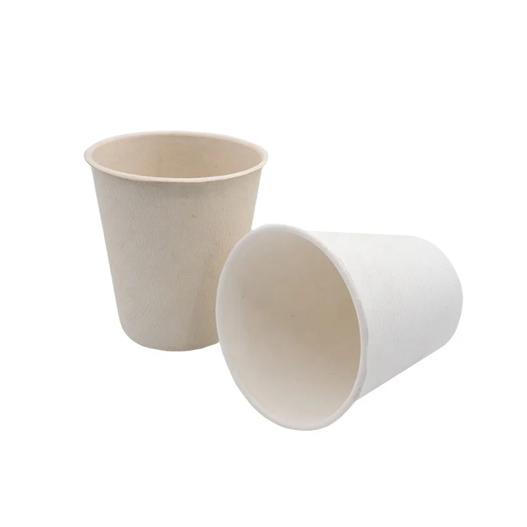 

compostable compost able biodegradable disposable printed bamboo pulp water coffee sugarcane sugar cane bagasse cold drink cup, White/beige