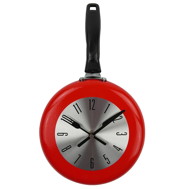 

8 Inch Frying Pan Wall Clock Metal Kitchen Clocks for Home Decoration, Black/blue/red (need other colors;please contact us)