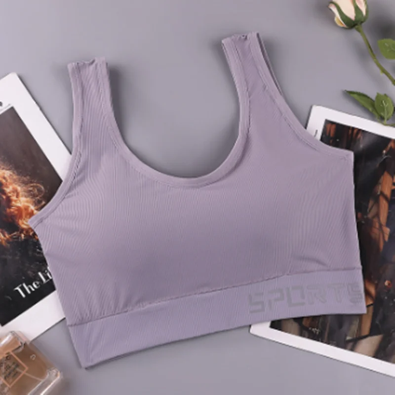 

Sports underwear women's running shockproof anti sagging fitness gathered back shaped student vest type rimless bra