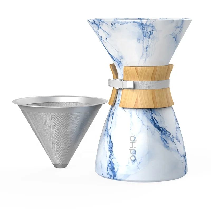 

DHPO 2021 new design Brand New Design Ceramic Drip Coffee Maker Pour Over, Blue Marble Effect with stainless steel dripper