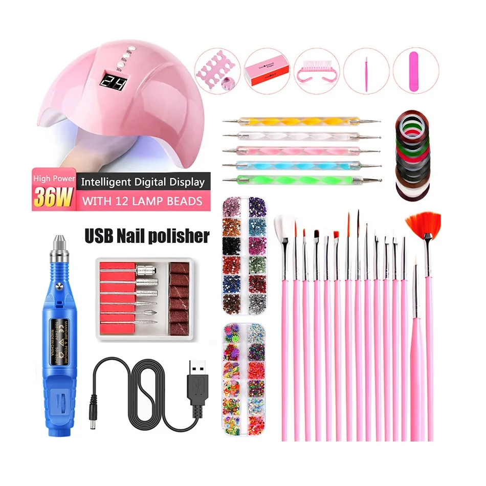 

Professional Electric Nail Sander Acrylic Manicure Tools EU Cutter Set Nail Files Drill Bits Gel Polish Remover Sander, Pink