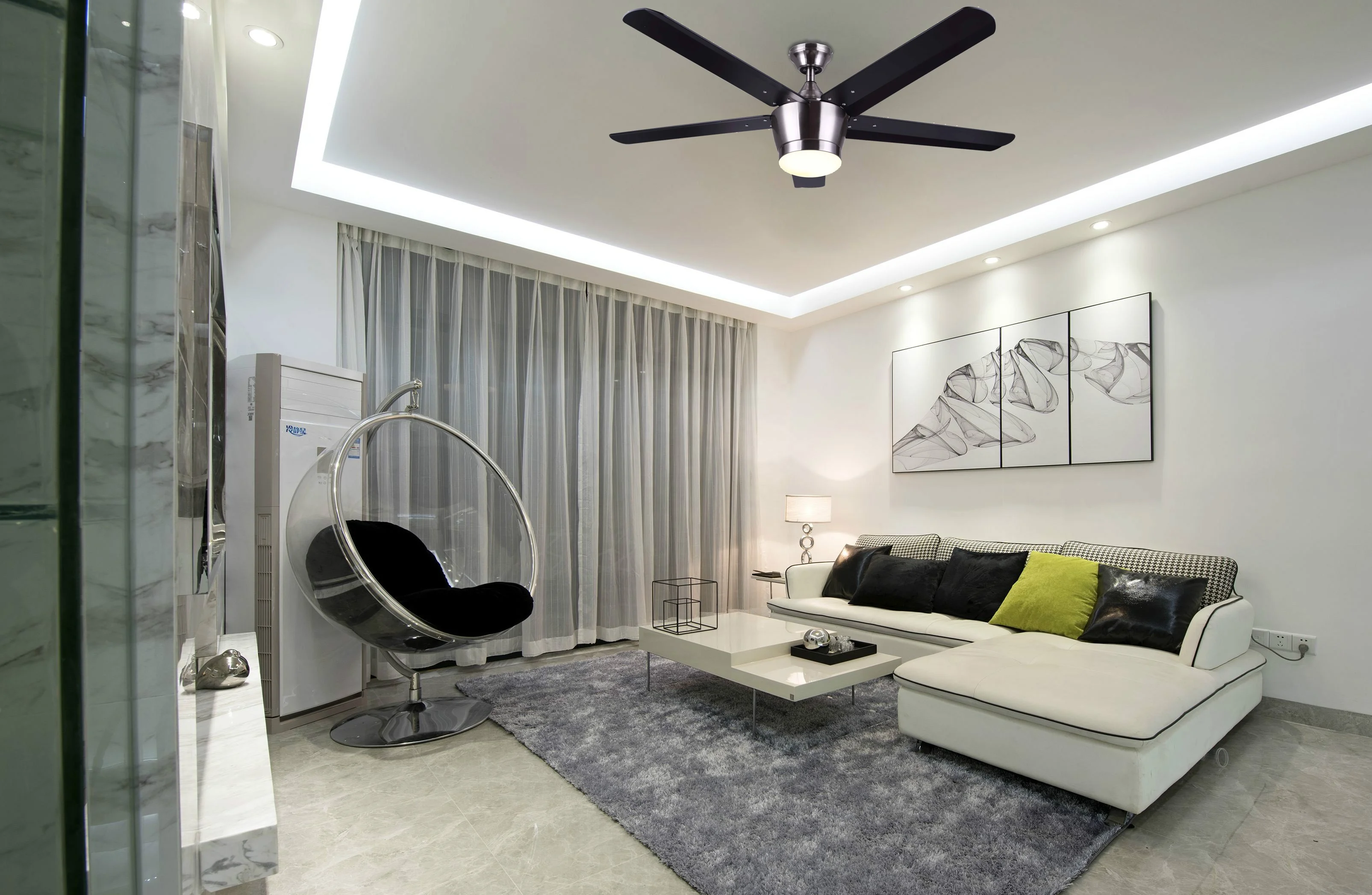 
52 inch Home Decorative Modern Air Cooling Fan Brushed Nickel LED Ceiling Fan with 5 ABS Blades, include Wall Control 