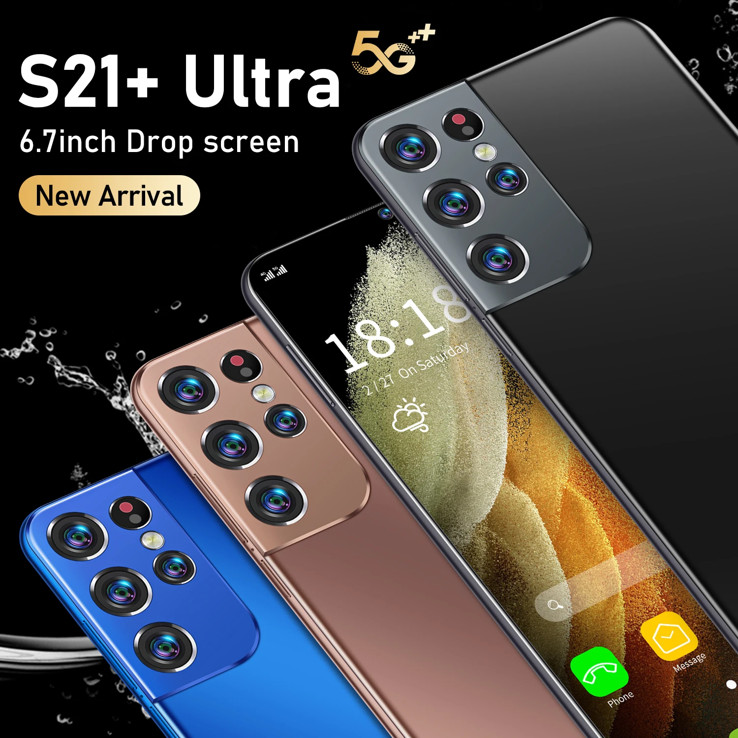 

Galay S21+Ultra Unlocked Smartphone 6.7" 3040x1440 MTK6889 10 Core Android 10 8GB+ 256GB 5G 6800mAh Large Capacity Mobilephone, Black,blue,gold