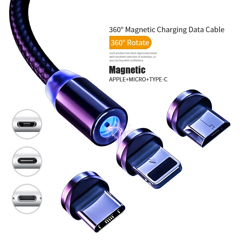 hot sale super magnetic three-in-one multi-function mobile phone charging cable 3 in 1 usb charger cable for phone type-c micro