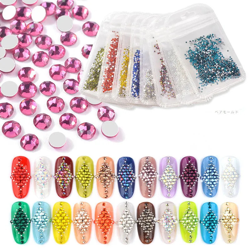 

1400pcs mini 3D crystal nail rhinestone nail art decoration glitter diamond flatback glass charm shiny nail accessories, Pink blue purple yellow fuchsia