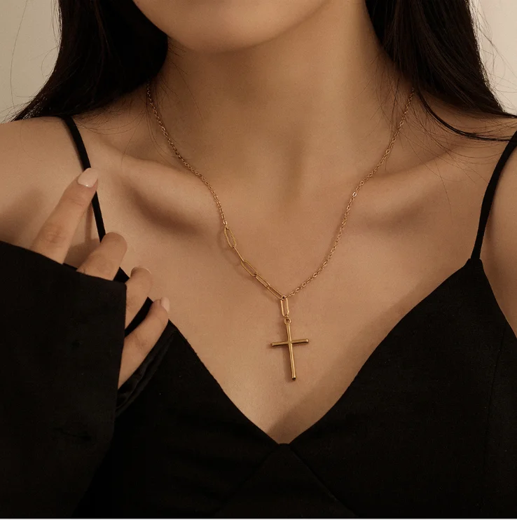 

High quality stainless steel necklace gold jewelry fashion cross choker necklace cross pendant necklace women accessories