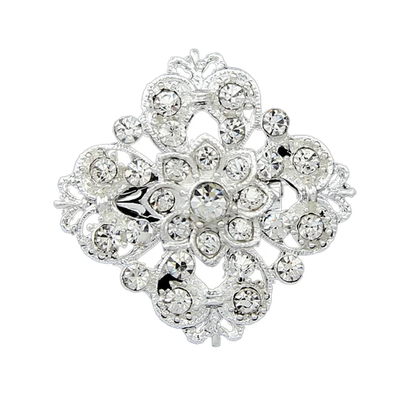 

Distinguished Rhombus Flower Crystal Rhinestone Silver-color Brooches for Women Brooch Pins Lapel Jewelry
