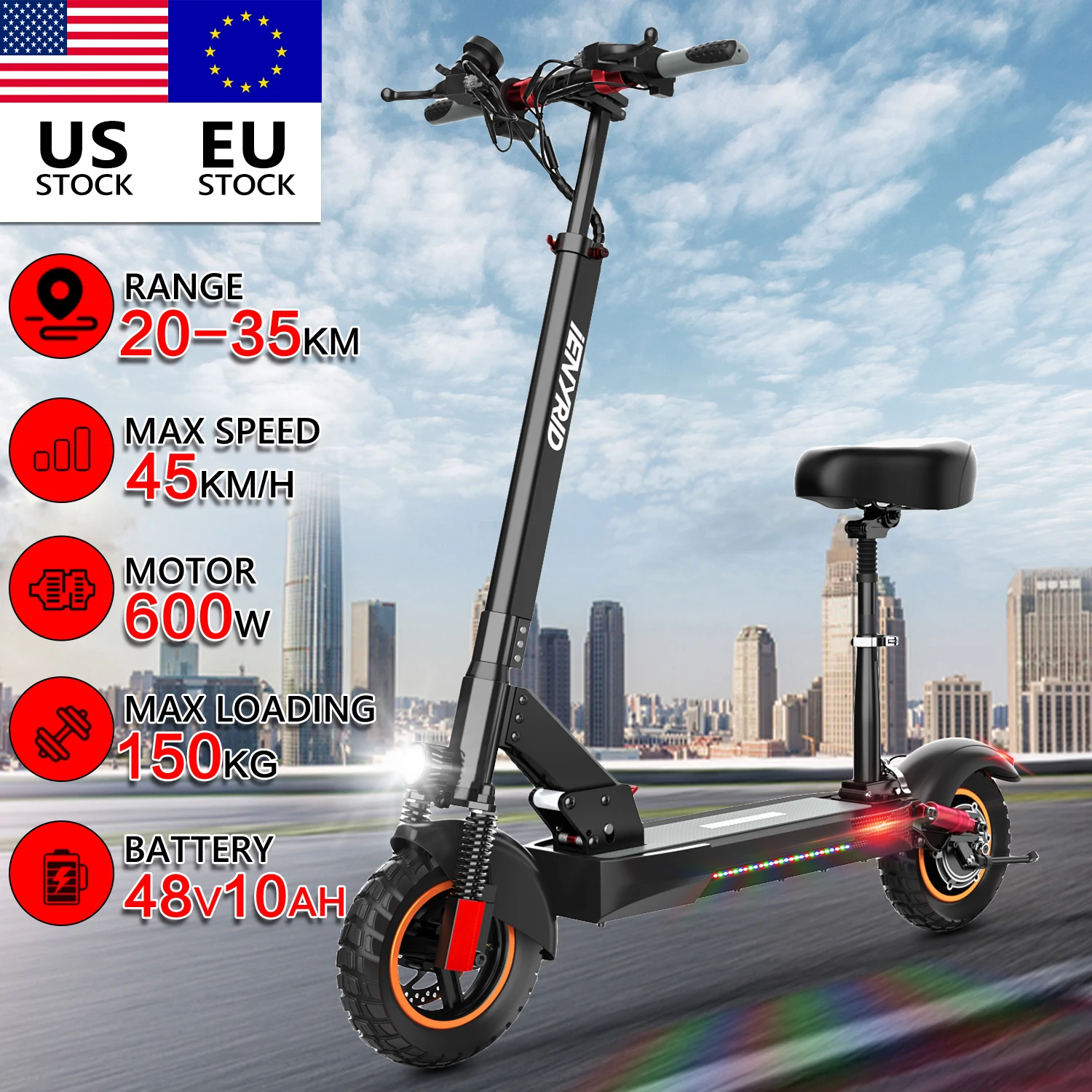 

iENYRID Drop shipping Foldable M4 PRO S 600W 10 Inch Wheels Powerful Adults & Kids UK & USA Warehouse Electric Scooter