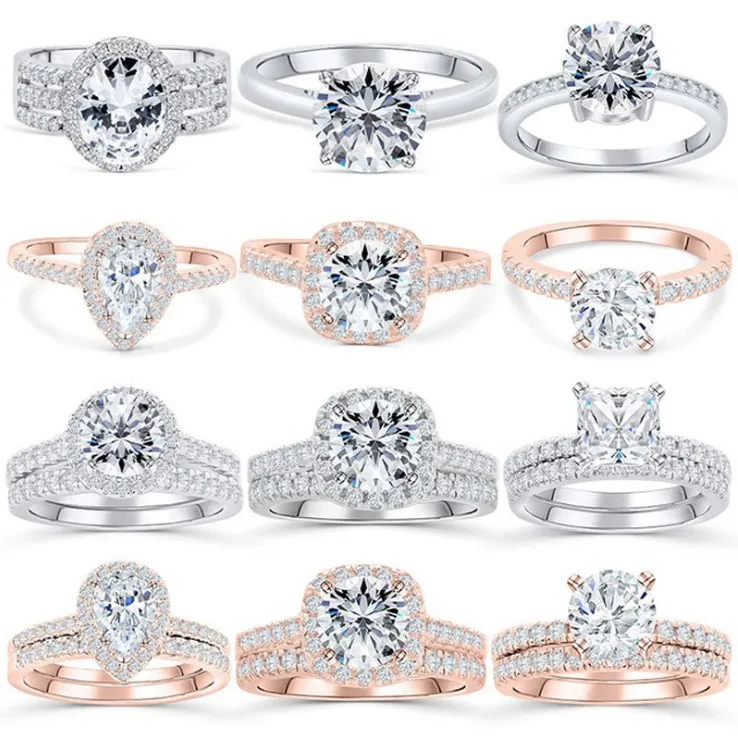 

free shipping jewelry envio gratis a usa espana 925 sterling silver couple zircon diamond engagement wedding band ring