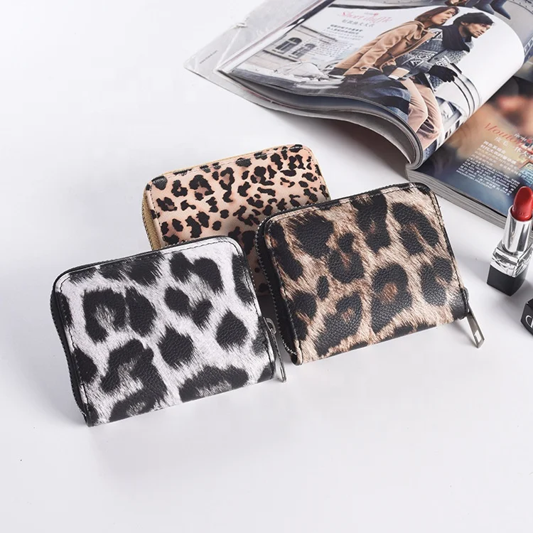 

Wholesale Pu Leather Short Mini Animal Leopard Print Small Pocket Wallets for women