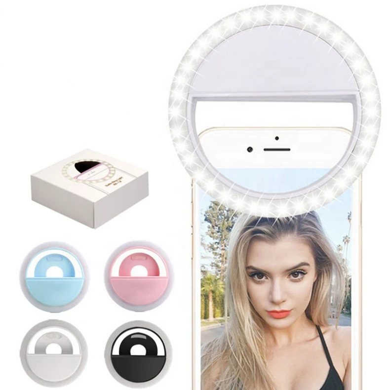 

Promo Rechargeable LED Ring Light For Cell Phone Selfie Ring Light Selfie LED Lights For Mobile Phone, Black/white/pink/blue