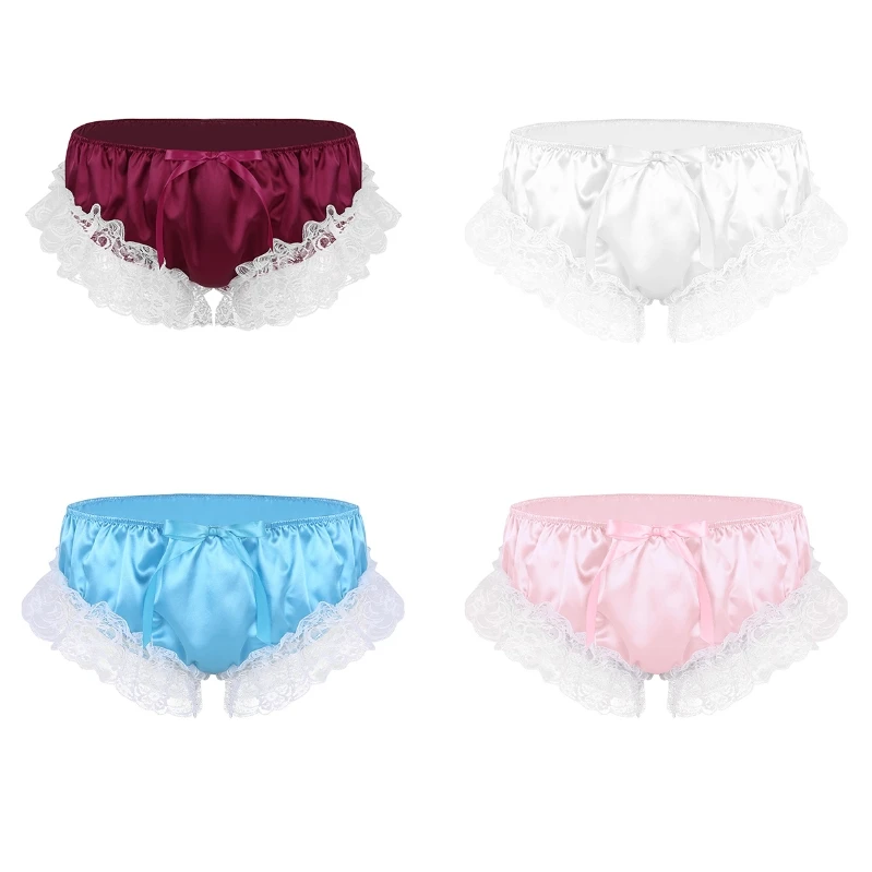 

Fashion Sissy Panties Ruffled Floral Lace Satin Lingerie Crossdresser Briefs Panties Underwear For Mens