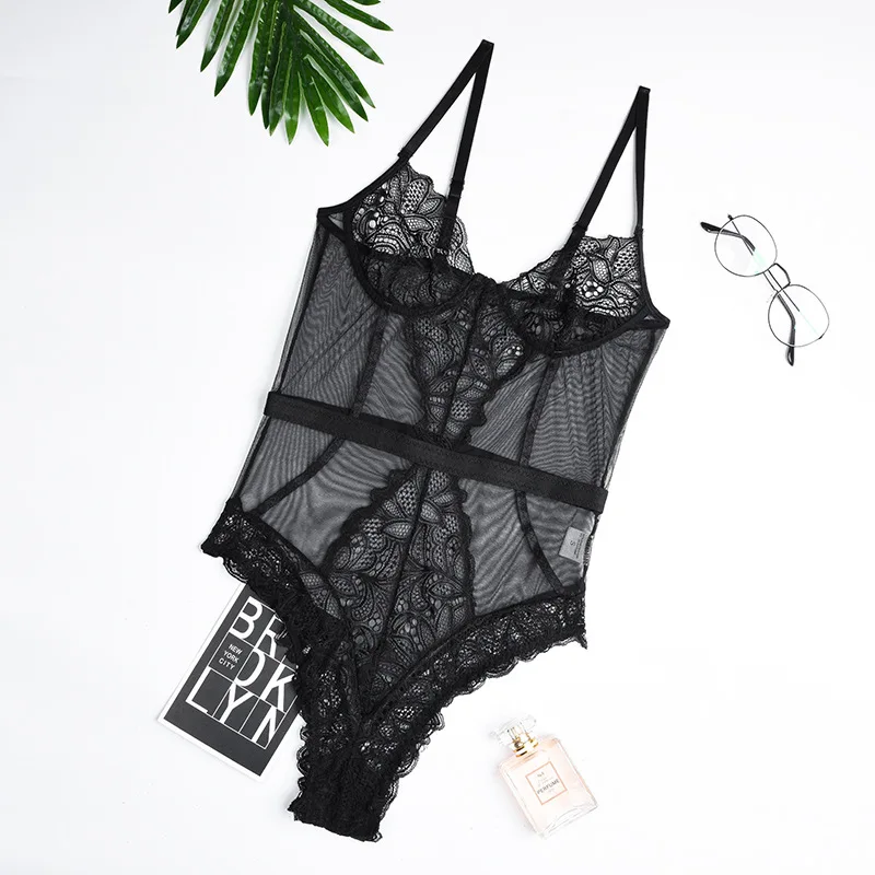 

AYO0119 summer new women's lace hollow out see through smooth splicing sling ladies sexy underwear suit