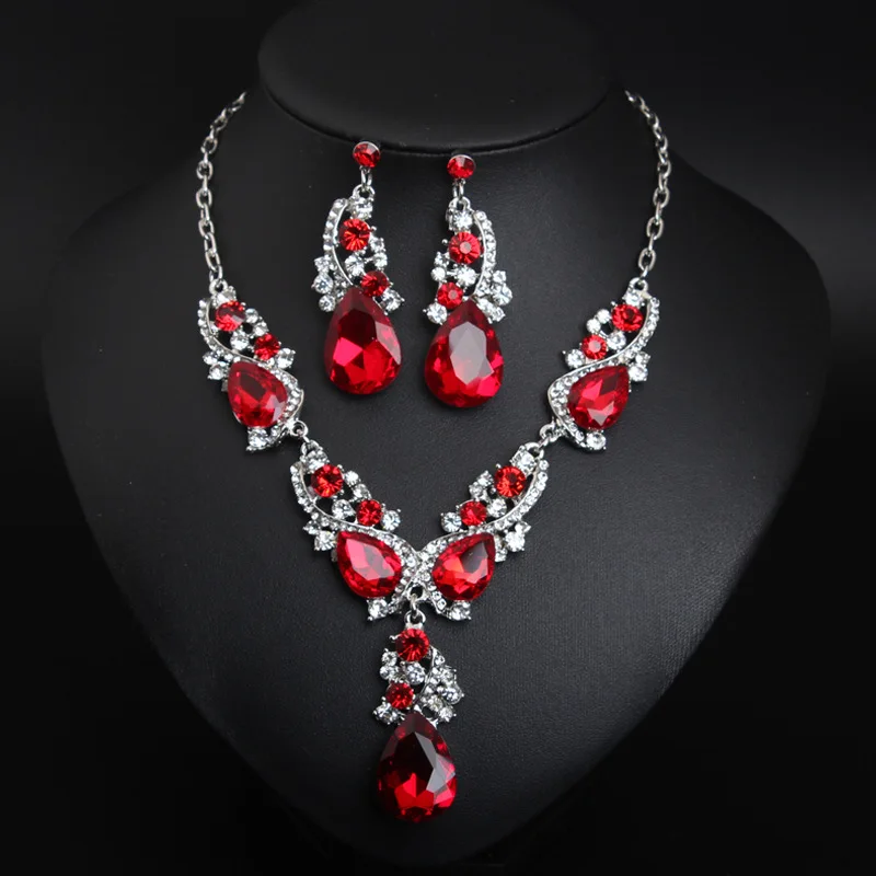 Wholesale rhinestone drop earring necklace choker indian jewelry crystal bridal sets