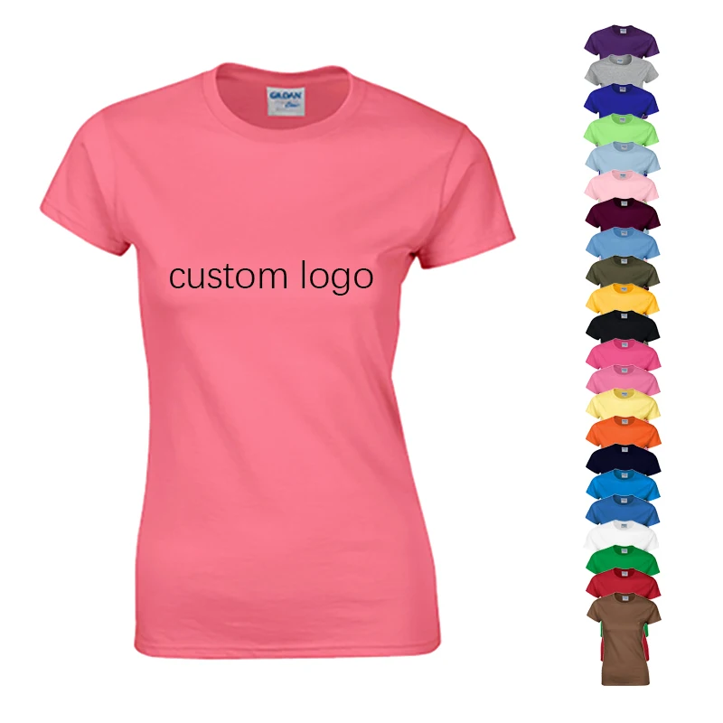 

Short sleeve tshirt 100% cotton basic plain blank custom logo printing round o neck summer ladies tees women t shirt, Customized color