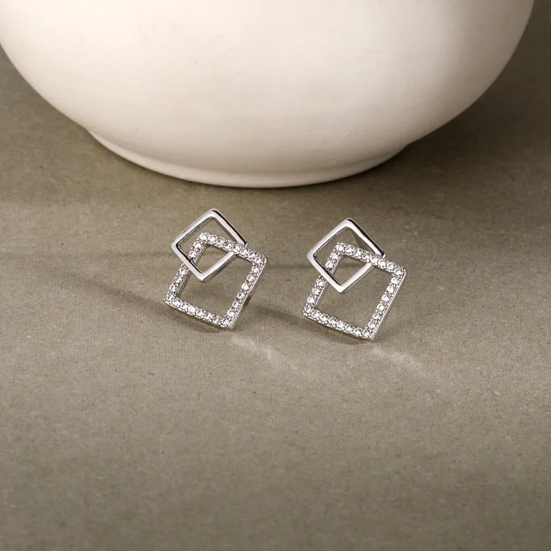 

VIANRLA 925 sterling silver geometric stud earrings square shape dainty earrings