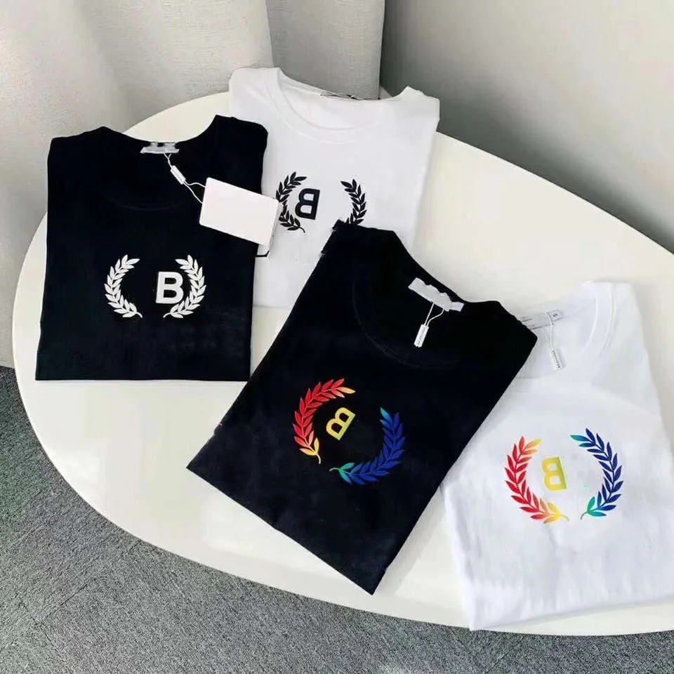 

New fashion cotton T-shirt trend short-sleeved color wheat ear letter B home T-shirt casual loose round neck couple top