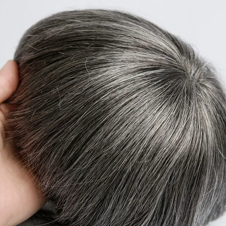 

Breathable French Full Lace Men Toupee Human Hair Replacement System Mens Toupees With Grey Hair