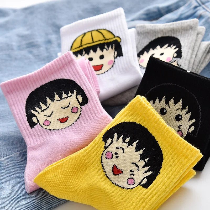 

High quality pure cotton women's socks cute cartoon color medium tube thick socks, Custom color