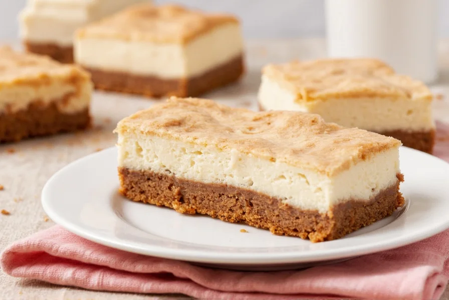 Professional food photography of perfectly sliced cinnamon churro cheesecake bars showing distinct layers and cinnamon sugar coating on a marble surface