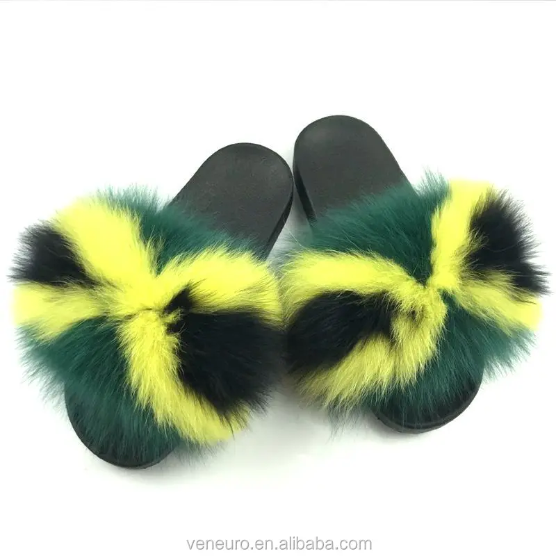 

New arrive custom raccoon fox real natural fur slide sandals Custom Women Fashion Fur Slides, Customized color
