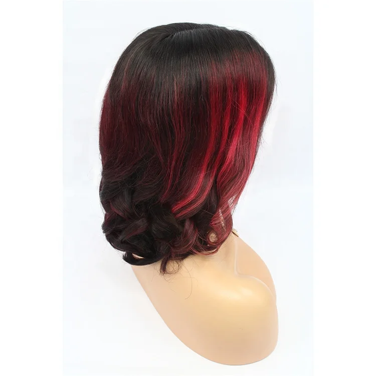 

Perruque Cheveux Humain Hair 1B/Red Lace Front Wigs Raw Hair Swiss Lace Wave Wig