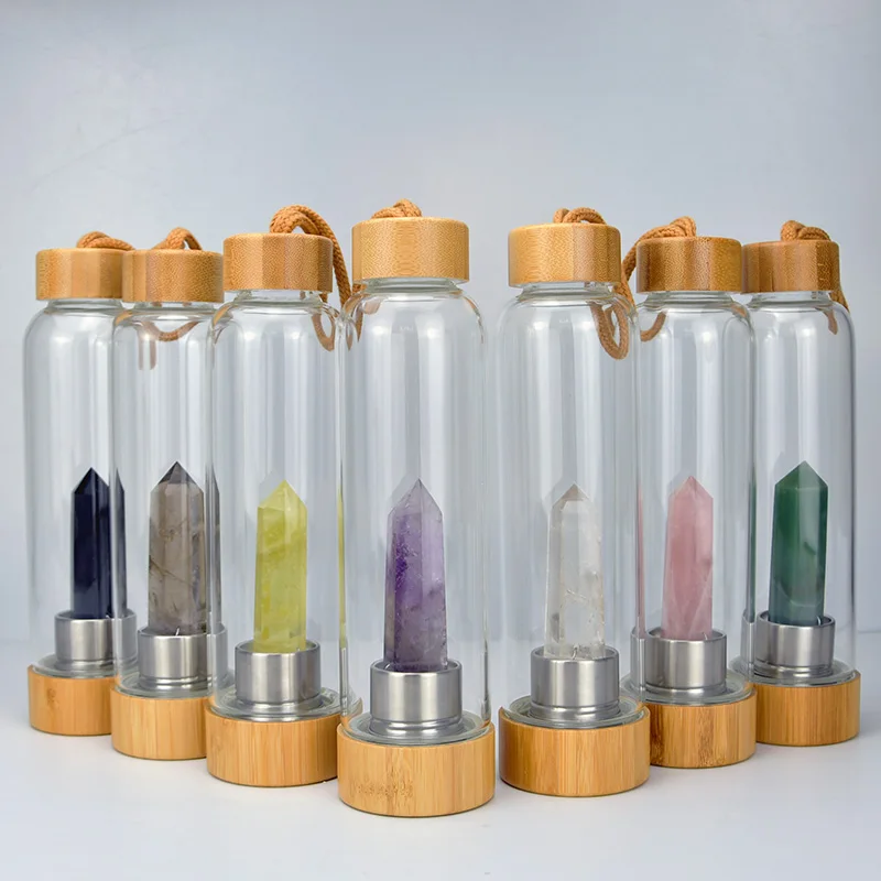 

2021 Home Gym Custom Logo Brand Bpa Free Bamboo Gemstone Crystal Water Bottle