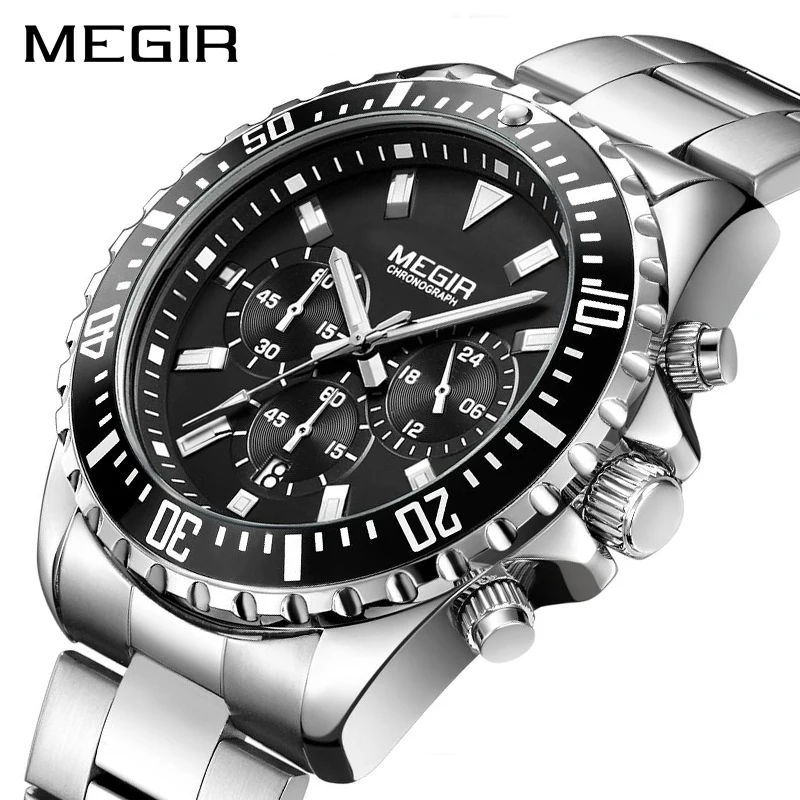 

MEGIR 2064 Luxury Business Quartz Watch Men Brand Stainless Steel Chronograph Army Military Wrist Watch Clock Relogio Masculino