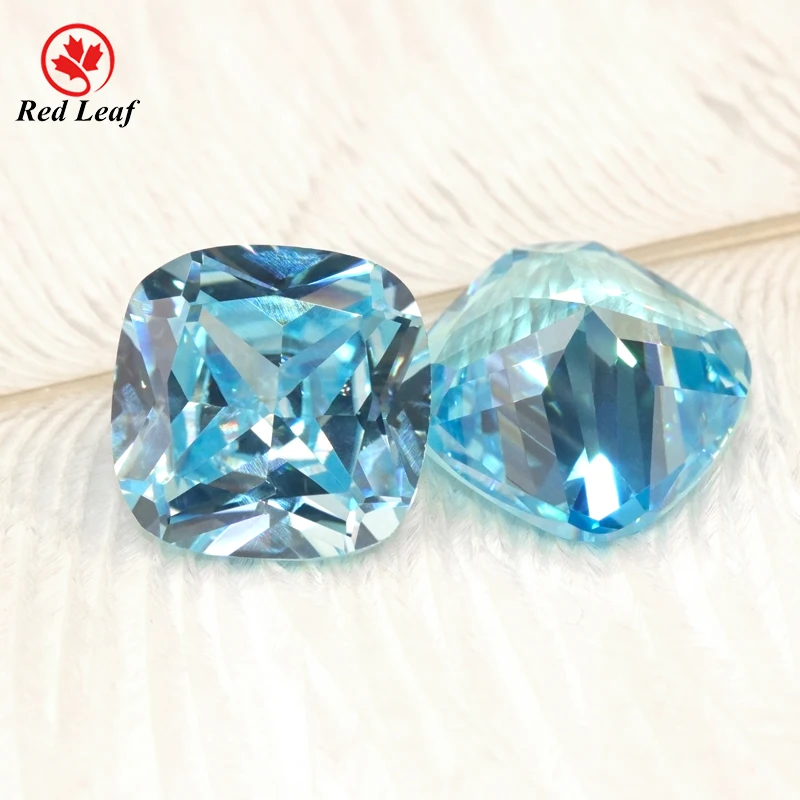 

Redleaf jewelry cushion 14*14mm aqua blue color loose gemstone CZ zirconia stones price