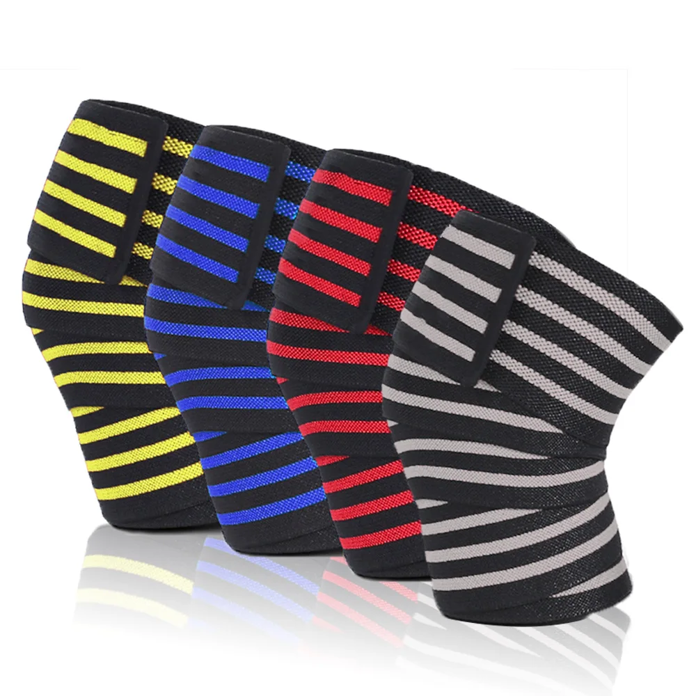 

Extra Long Elastic Knee Wrap Compression Bandage Brace Support for Legs, Gray blue red yellow
