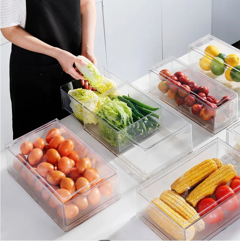 

Large Transparent Plastic PET Stackable Storage Box Contaioner Refrigerator Drawer Fridge Bins Organizer, Clear