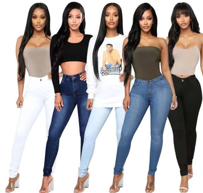 

Super elastic high waisted stretchy skin fit jeans trousers ladies slim fit pencil denim jeans for women