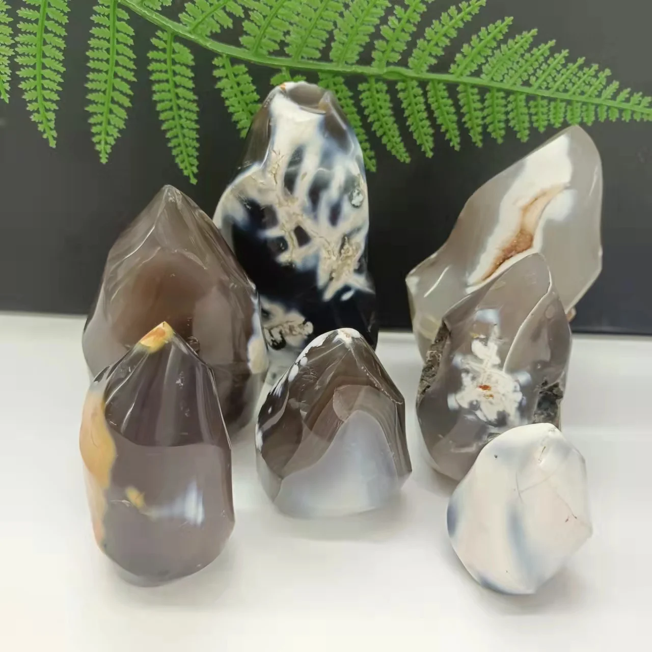 

Wholesale High Quality Natural Flower Agate Torch Polished Carved Stones Flower Orca Agate Flame