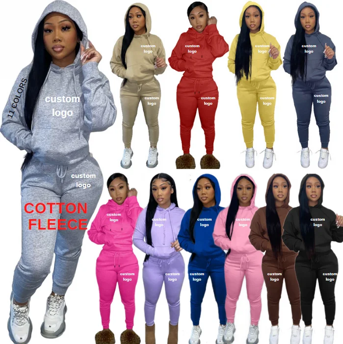 

wholesale new arrival long sleeves sweatsuit set thick fleece two piece jogger sets causal hoodie winter outfits for women, Picture color