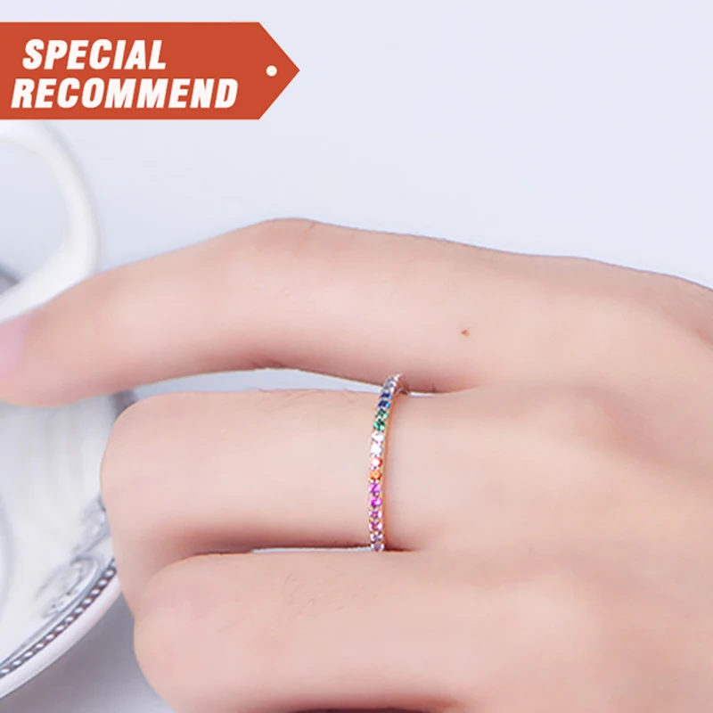 

personalized fashion high quality copper plated 925 silver multicolor gemstone diamond full rainbow ring for women