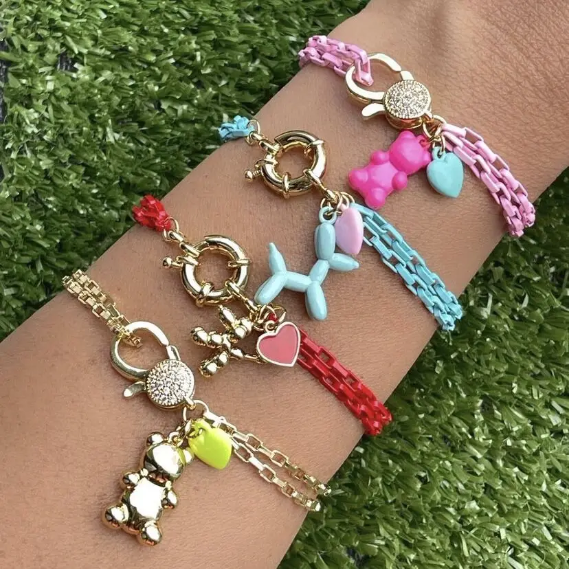 

BD-B2749 Fashion colorful dog bear pendant bracelet, high quality simple design clasp chain bracelet jewelry for wholesale, Picture shows