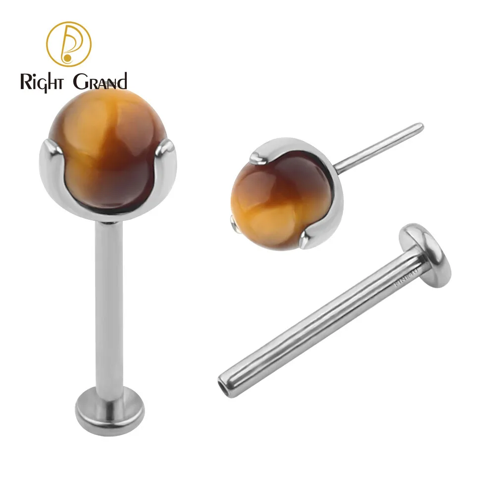 

ASTM F136 Titanium Ball Threadless Tiger Eye Design Tragus Labret Lip Piercings