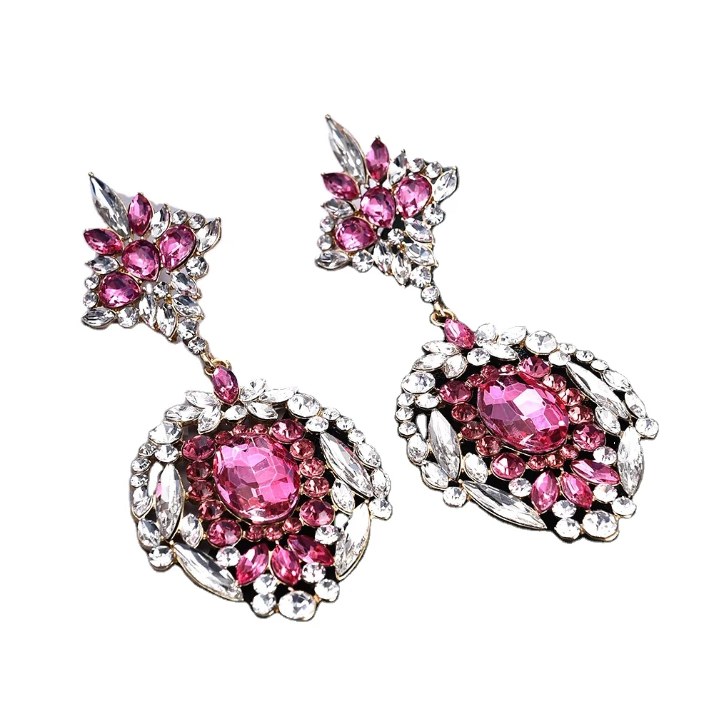 

Fancy Jewelry Rose Red Crystal Rhinestone Long Pendant Earrings Teardrop Rhinestone Crystal Dangle Earring For Formal