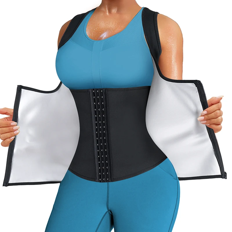 

Women Shapewear Corset Zipper Vest Body Shaper Sweat Weight Loss Sauna Suits Vest Double Wrap Waist Trainer