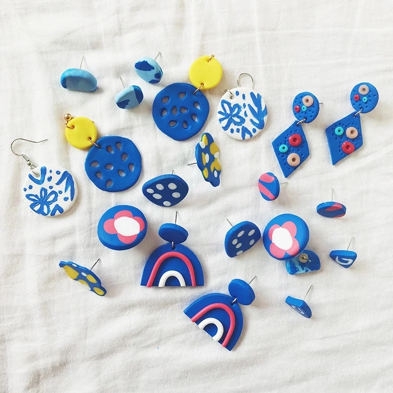 

2020 polymer clay colorful drop earrings cute handmade soft clay round statement earrings polymer clay earrings custom wholesale
