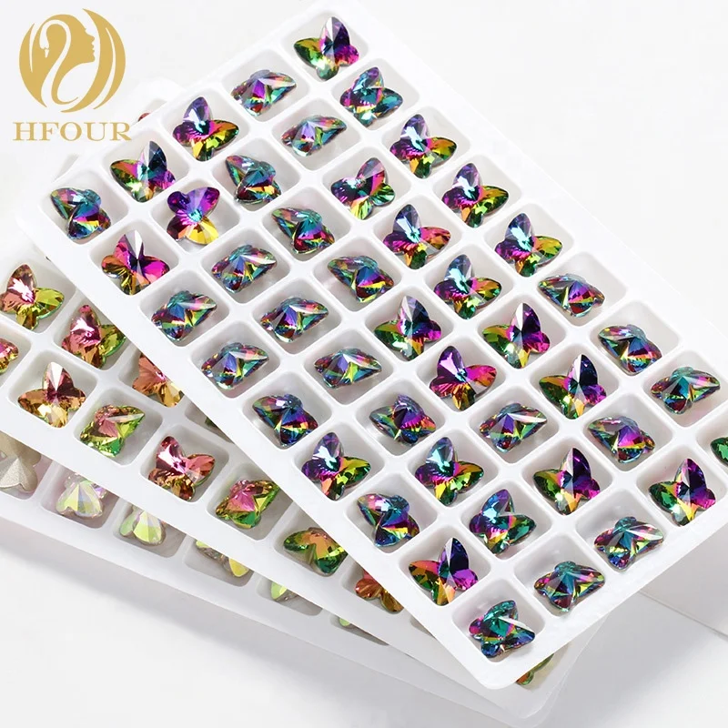 

High Quality K9 Glass Butterfly Shape Point Back AB Rhinestones For Nail, Multiple