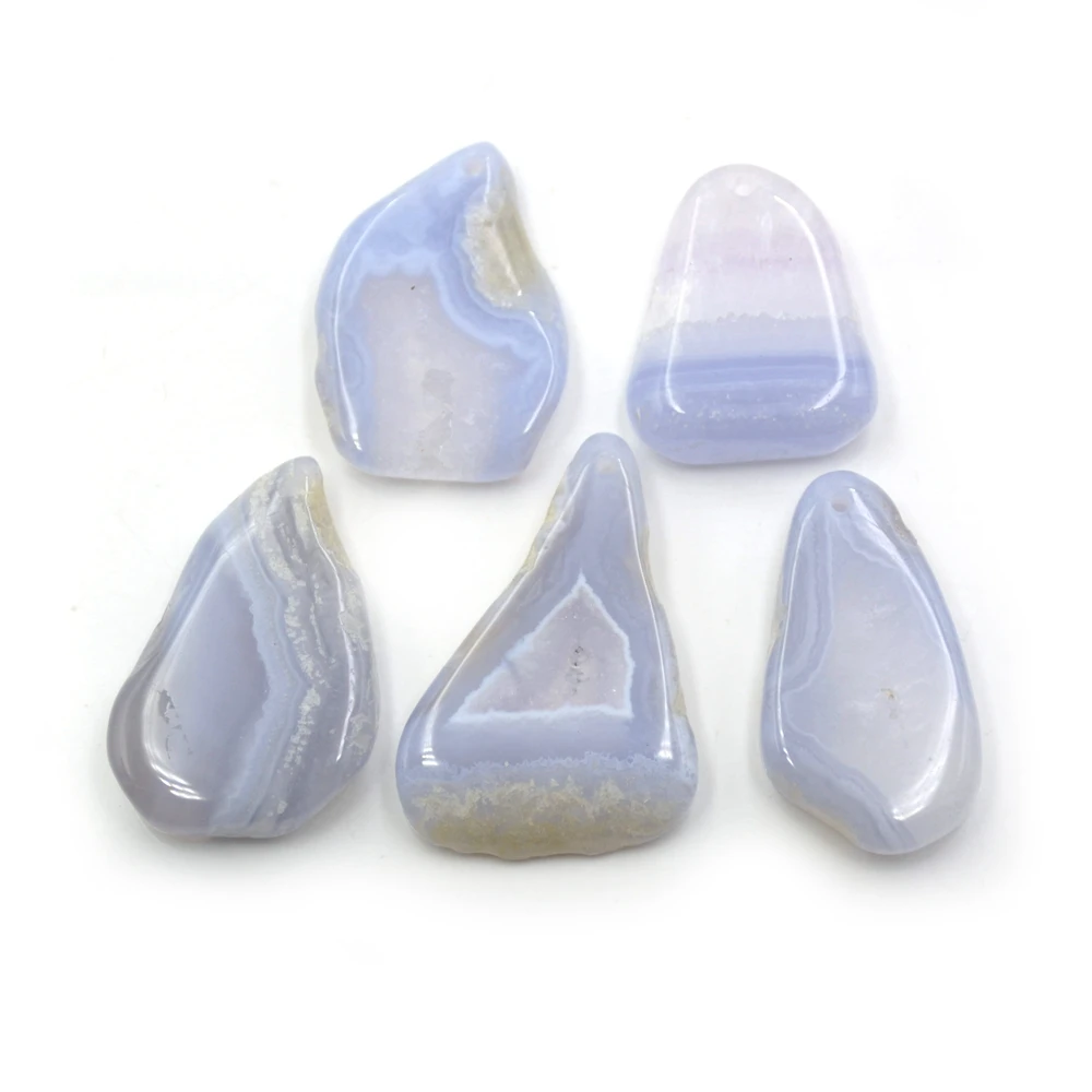 

Wholesale Cheap Price Blue Lace Agate Raw Pendant Big Size Rough Jewelry Slice Charms Color Gemstone for Jewellery Making, Multi
