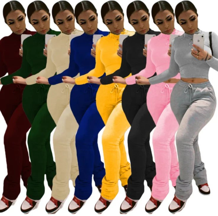 

Custom Women Thick Stacked Joggers Pants Sets Plus Size Fashion 2 Piece Set Clothing Trendy Skinny Joggers Tracksuits, Mix