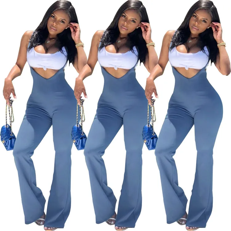 

Hot Popular Trousers Pants Women Ladies Fashion Sexy Solid Color High Waist Strap Wide Leg Flare Casual Long Women Pants, Picture