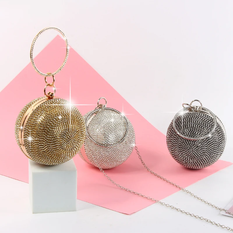 

15 Years Factory Supply Women Bag Trendy Crystal Rhinestone Basket Ball Purse Wholesale